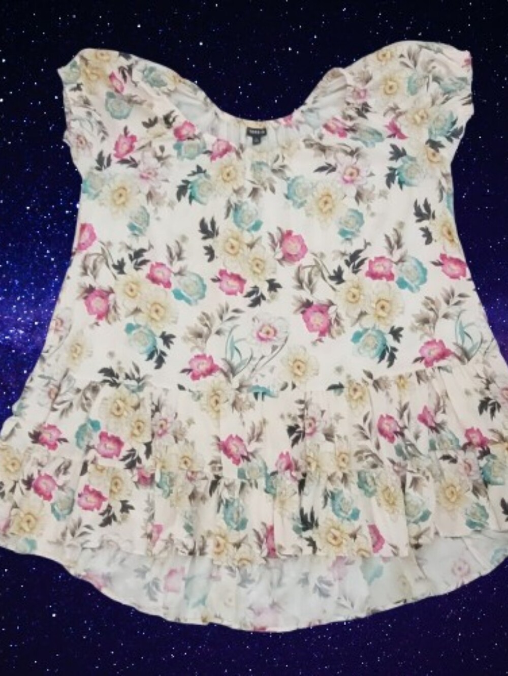 Torrid Mini Gauze Puff Sleeve Tiered Trapeze Dress, Floral, Size 1x, Rayon Blend